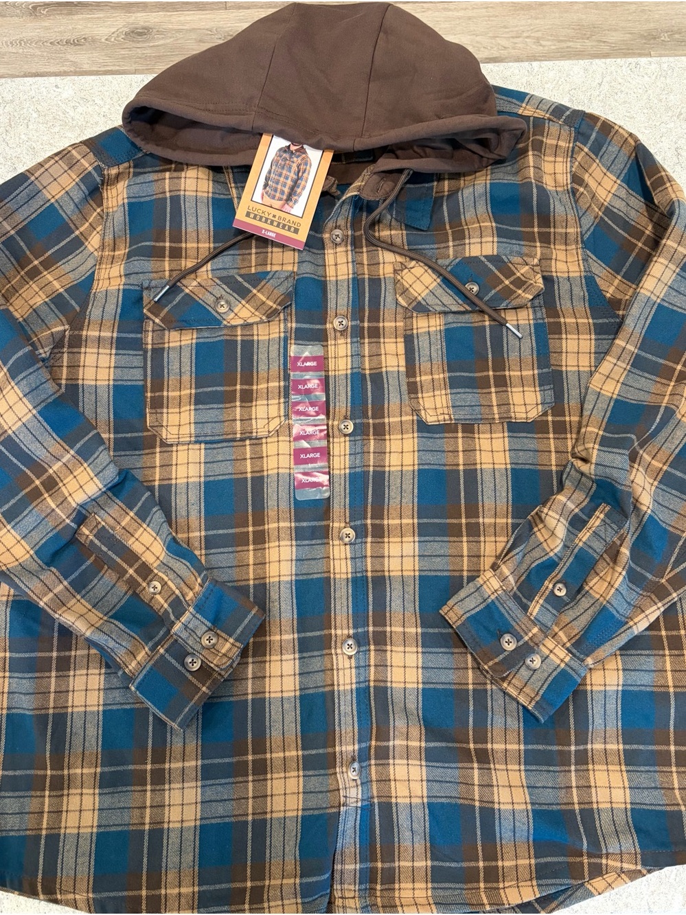 Lucky Brand Workwear NWT Men's Hooded Plaid Flannel Hoodie Shirt Jacket-XL
